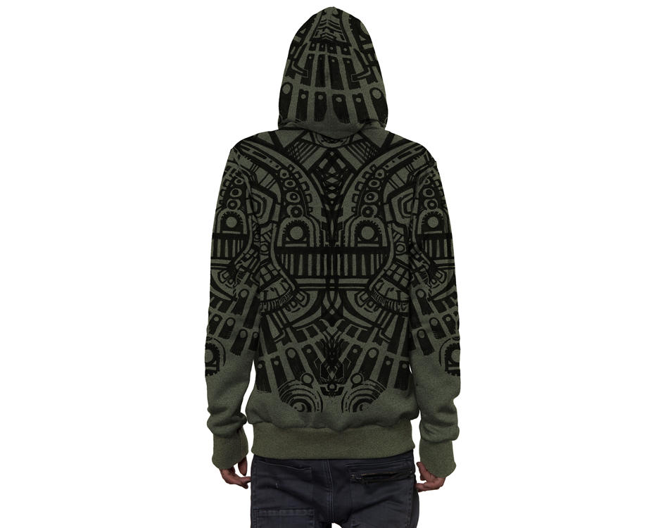men black hoodie with a digital abstract print 